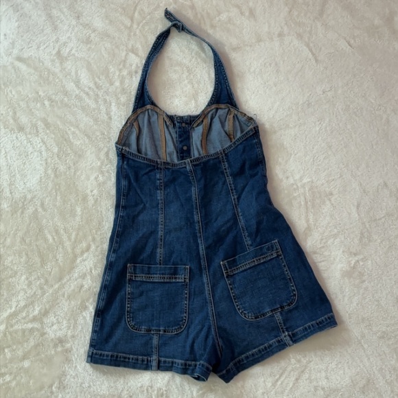 AE Denim Halter Button-Up Romper - Picture 7 of 11